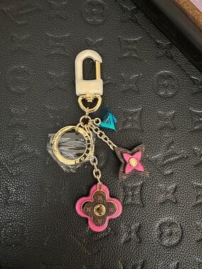 Louis Vuitton Porto Cure Blooming Flower Pink & Brown Leather Monogram Bag Charm